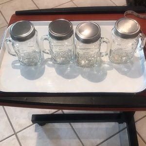 Set of 4 Glass Mason Jars with Handles and Lids